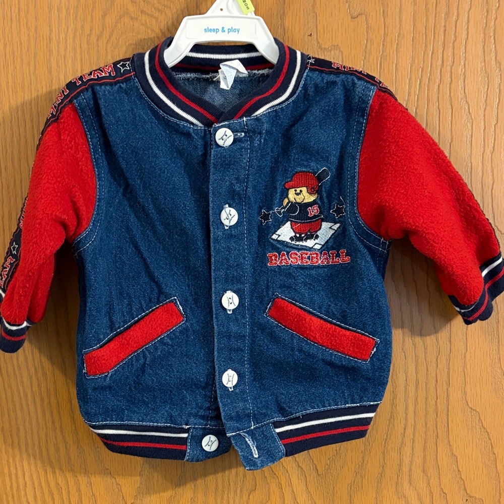Vintage Infant Baseball Denim Jean Jacket‎ 12M